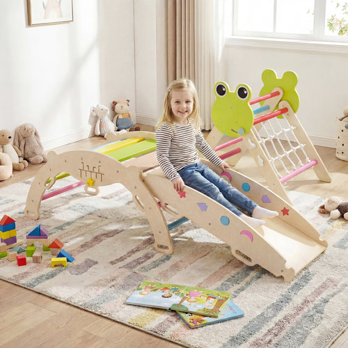 Triangle Climbing Set, Foldable Jungle Gym, Arch Ramp, Climber, Multicolor