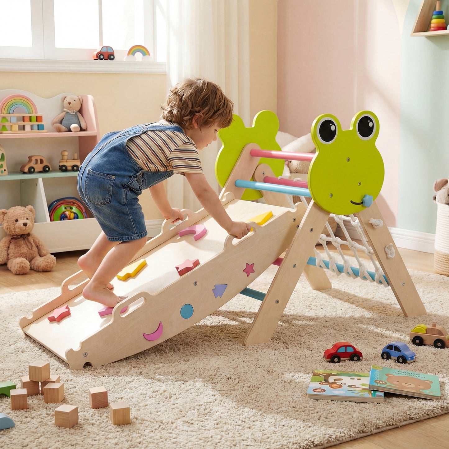 Triangle Climbing Set, Foldable Jungle Gym, Arch Ramp, Climber, Multicolor