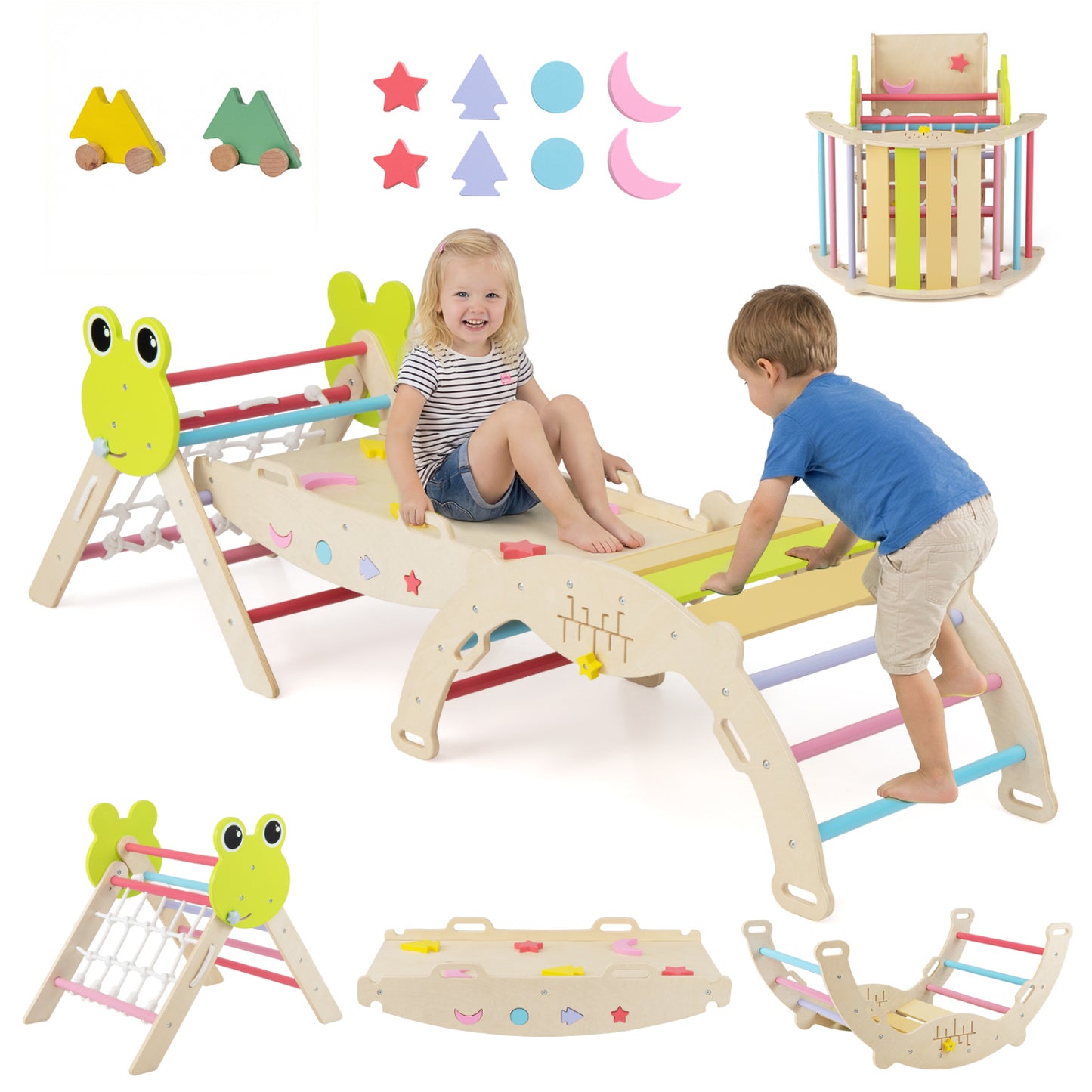 Triangle Climbing Set, Foldable Jungle Gym, Arch Ramp, Climber, Multicolor