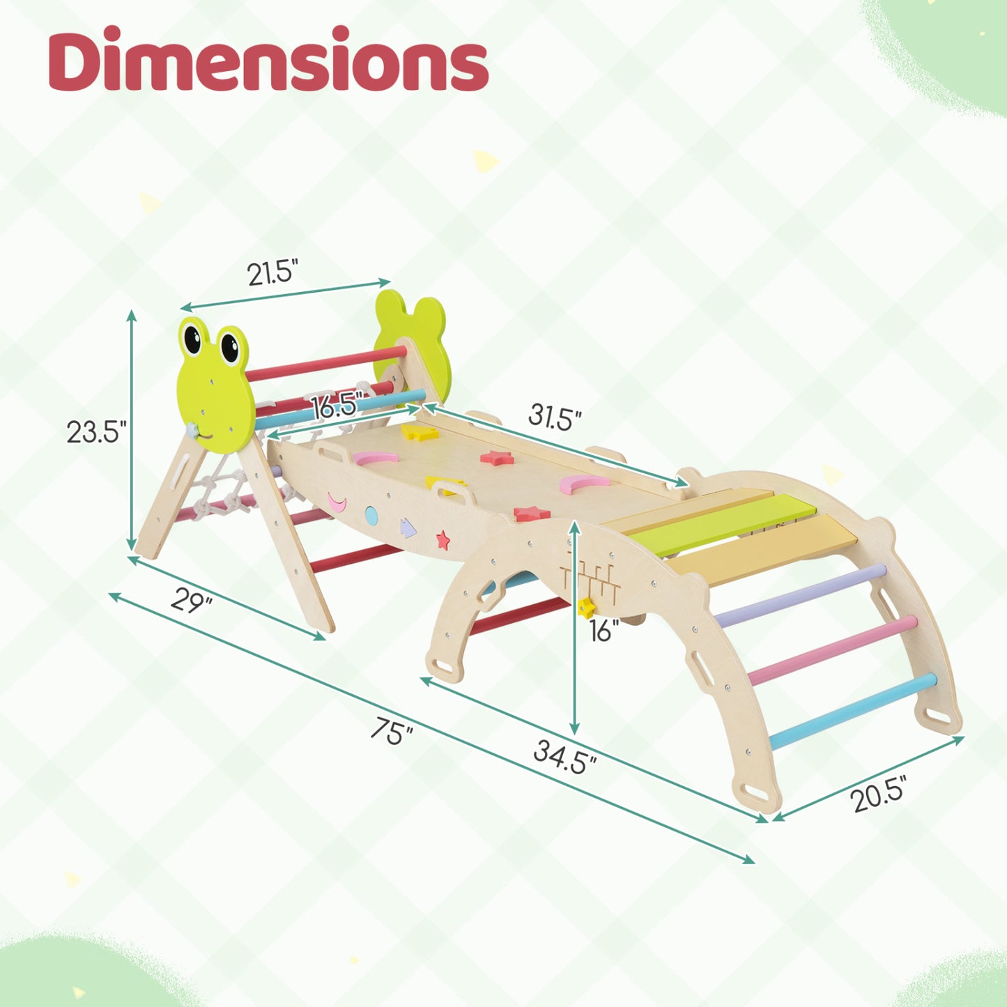 Triangle Climbing Set, Foldable Jungle Gym, Arch Ramp, Climber, Multicolor