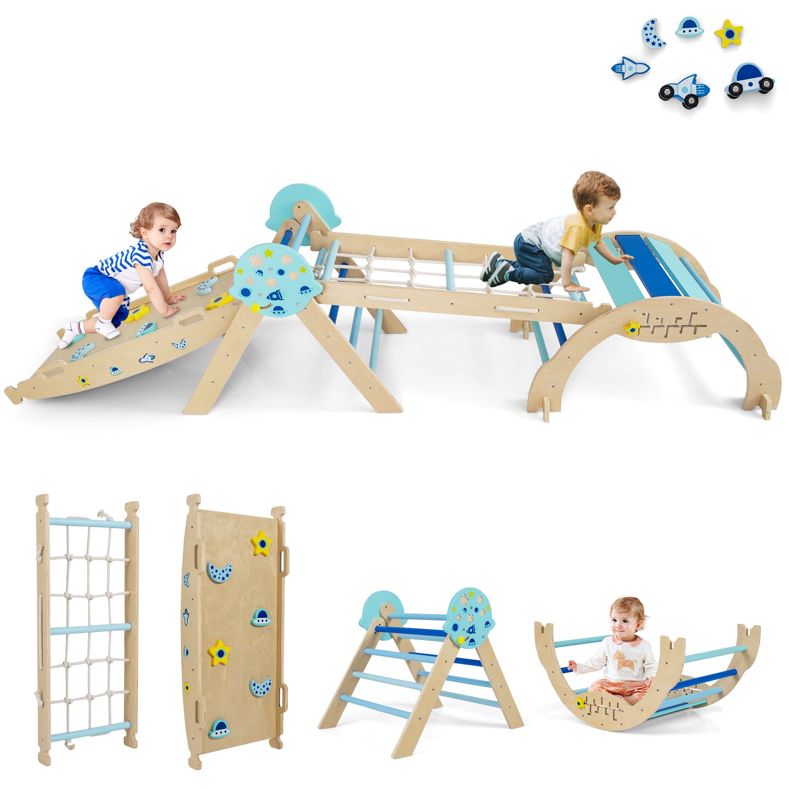 Triangle Set 8-in-1 Foldable Baby Climbing Toys Astronaut/Unicorn Theme, Blue Climbers & Slides Blue at Gallery Canada