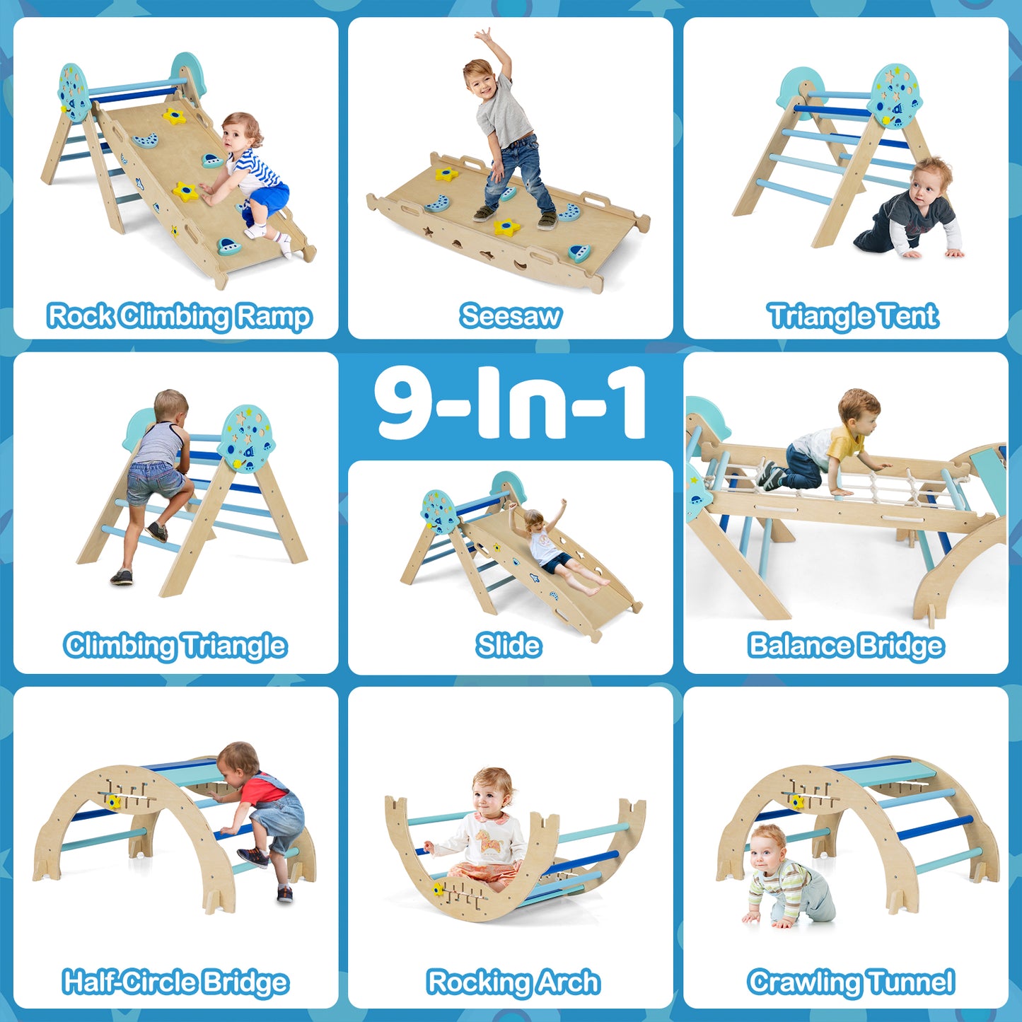 Triangle Set 8-in-1 Foldable Baby Climbing Toys Astronaut/Unicorn Theme, Blue Climbers & Slides at Gallery Canada