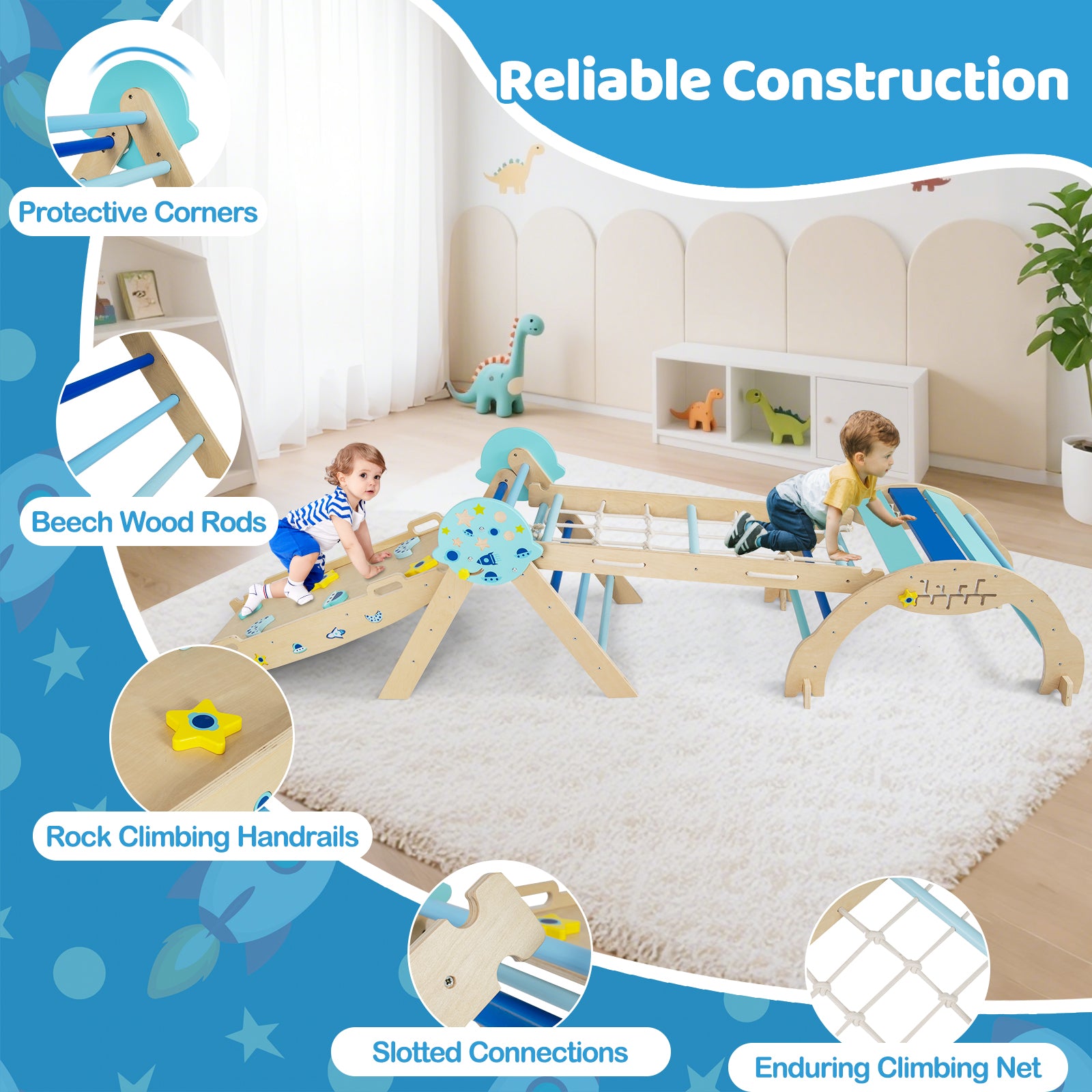 Triangle Set 8-in-1 Foldable Baby Climbing Toys Astronaut/Unicorn Theme, Blue Climbers & Slides at Gallery Canada
