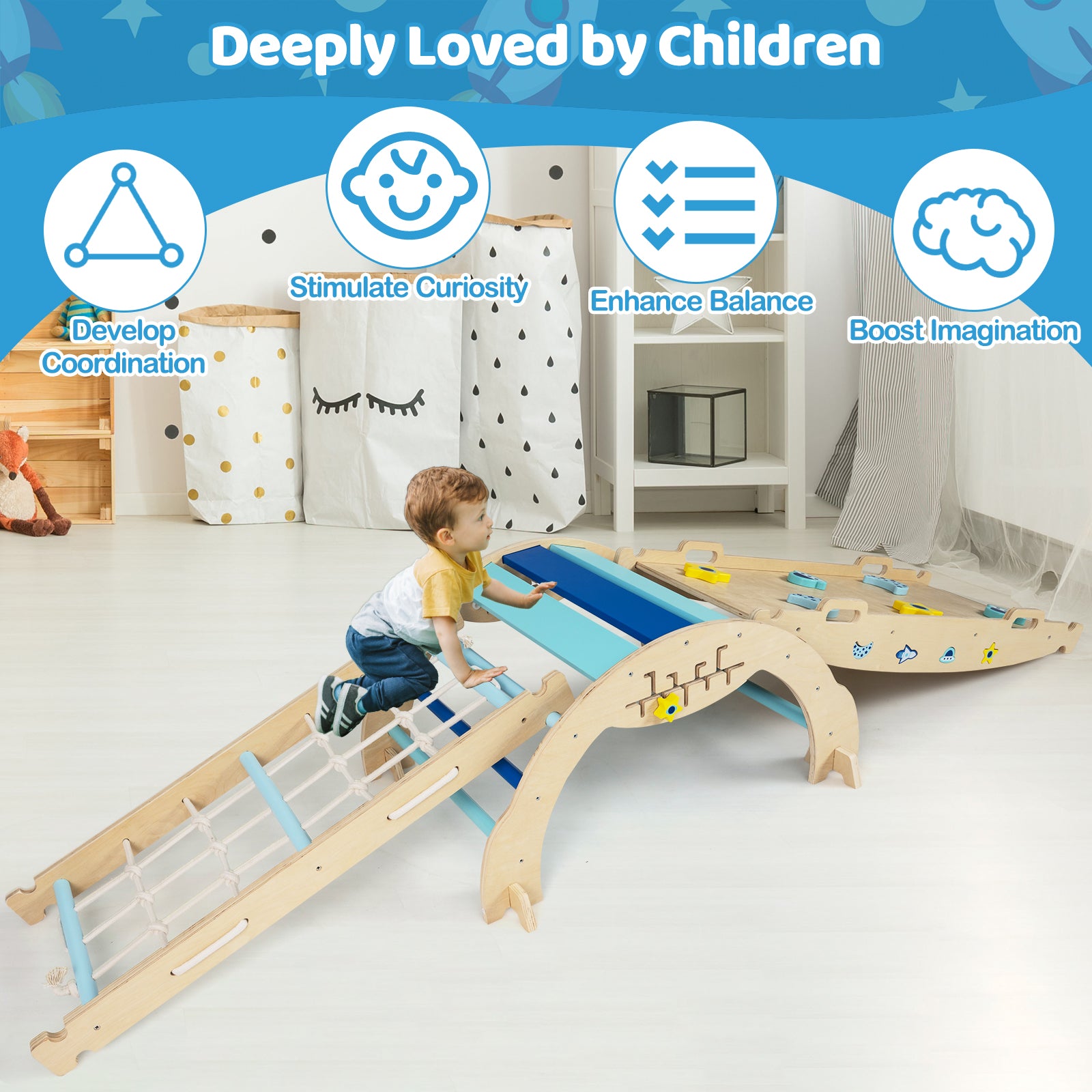 Triangle Set 8-in-1 Foldable Baby Climbing Toys Astronaut/Unicorn Theme, Blue Climbers & Slides at Gallery Canada