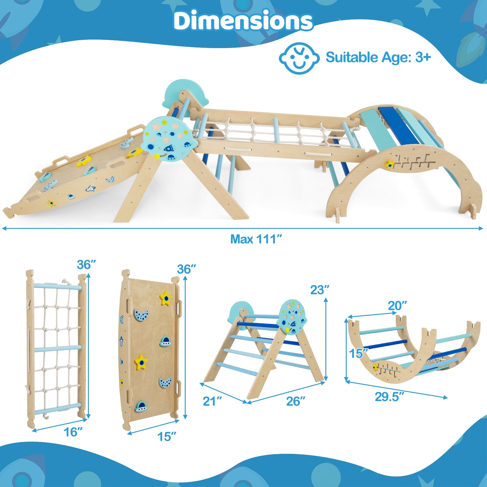 Triangle Set 8-in-1 Foldable Baby Climbing Toys Astronaut/Unicorn Theme, Blue Climbers & Slides at Gallery Canada