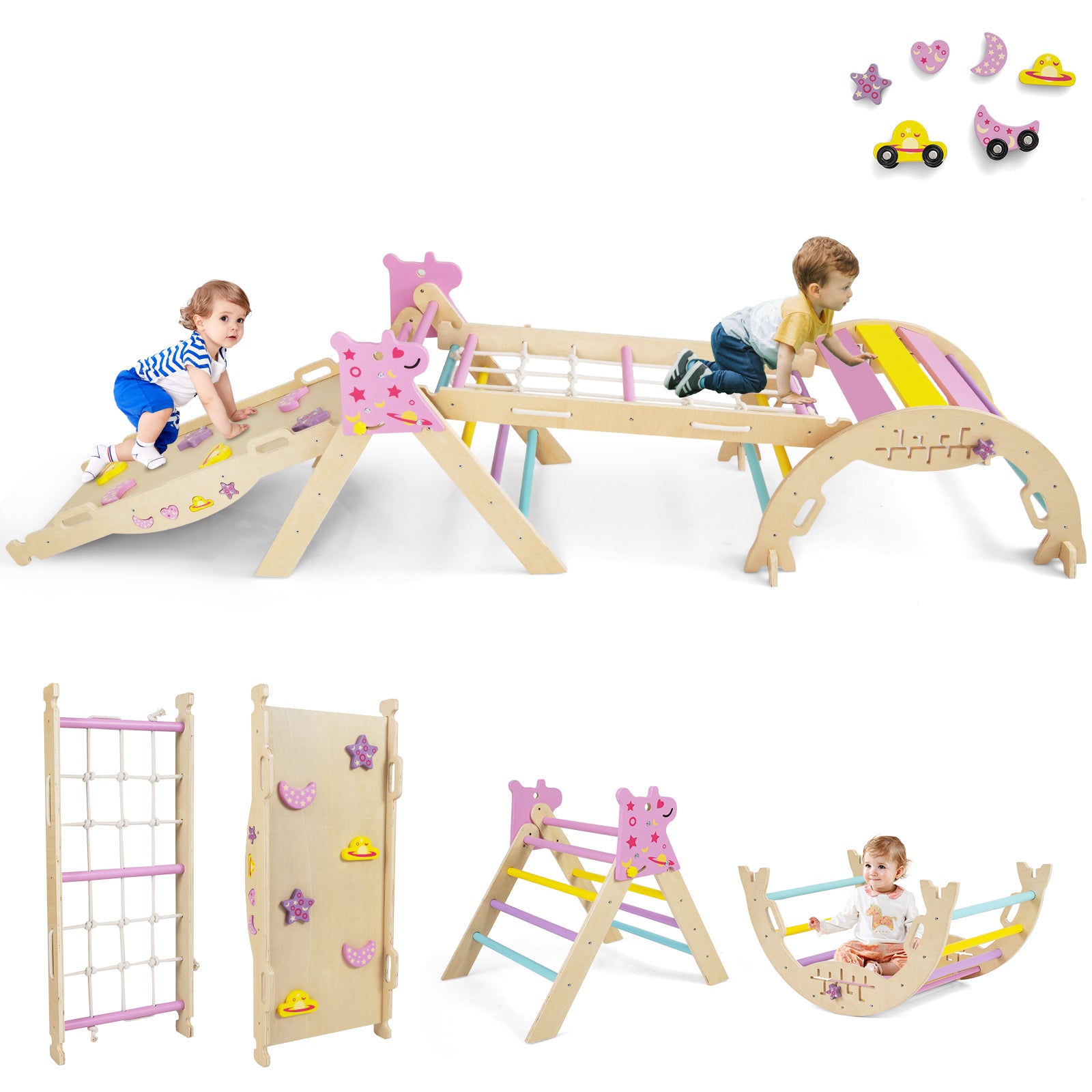 Triangle Set 8-in-1 Foldable Baby Climbing Toys Unicorn Theme, Pink Climbers & Slides Pink at Gallery Canada