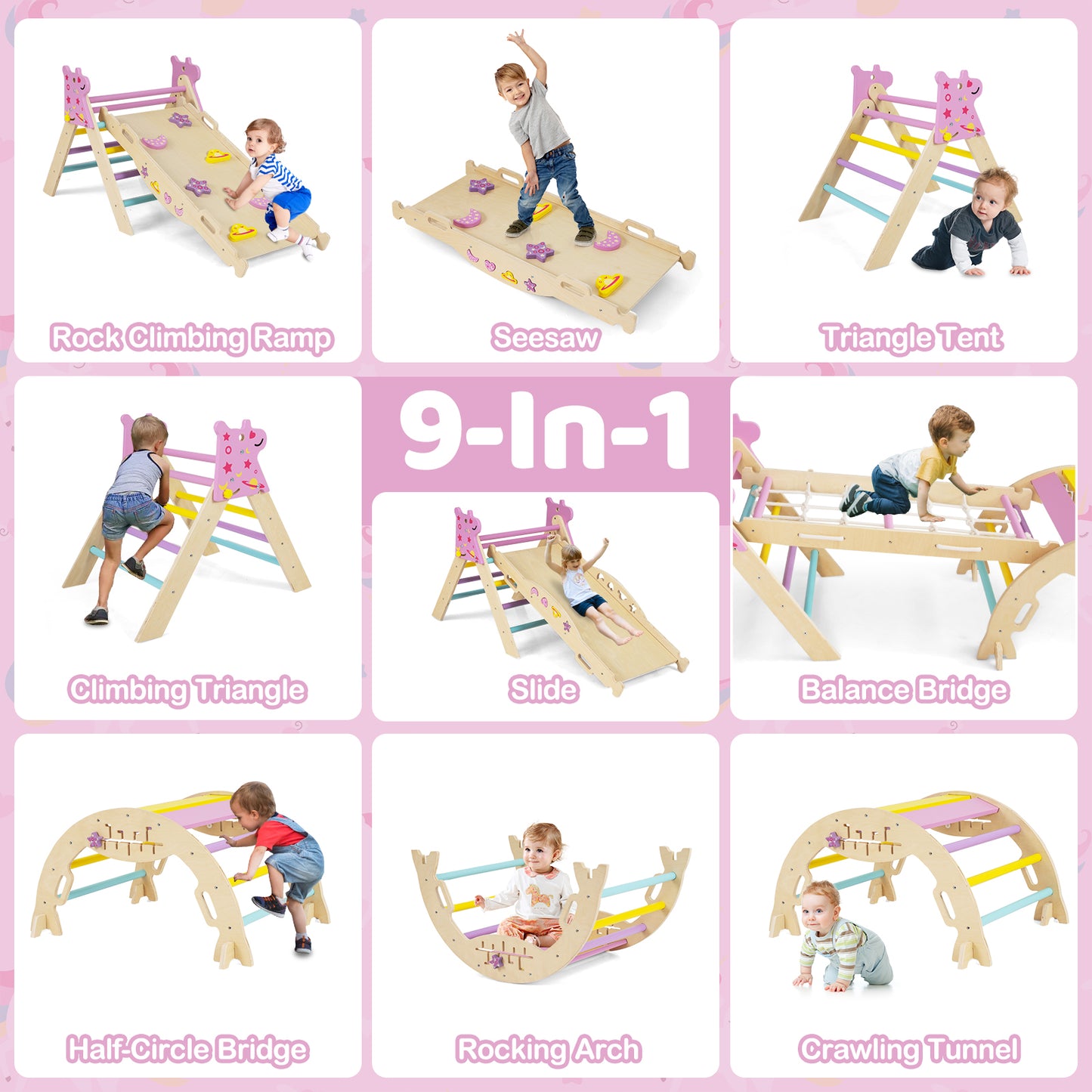 Triangle Set 8-in-1 Foldable Baby Climbing Toys Unicorn Theme, Pink Climbers & Slides at Gallery Canada