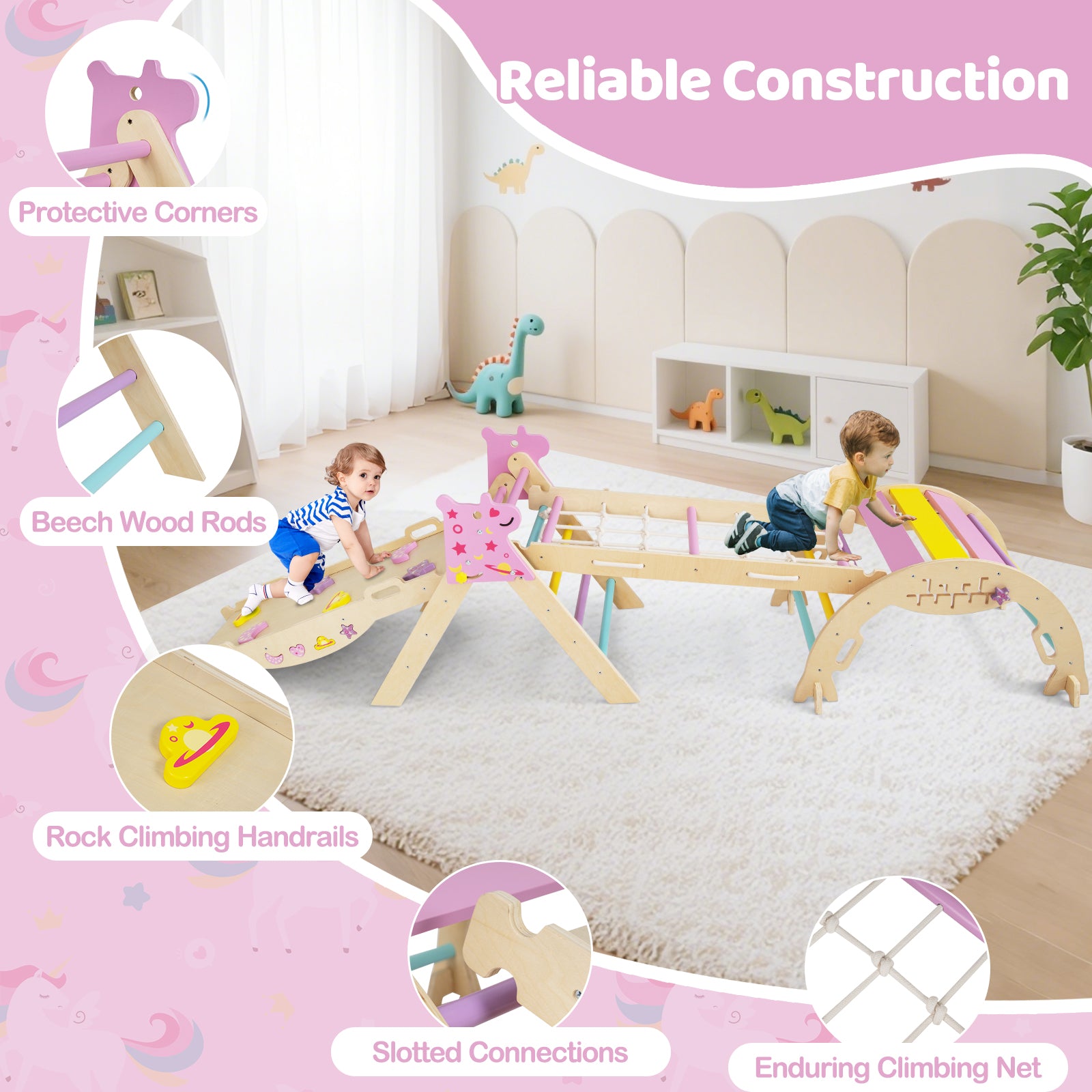 Triangle Set 8-in-1 Foldable Baby Climbing Toys Unicorn Theme, Pink Climbers & Slides at Gallery Canada
