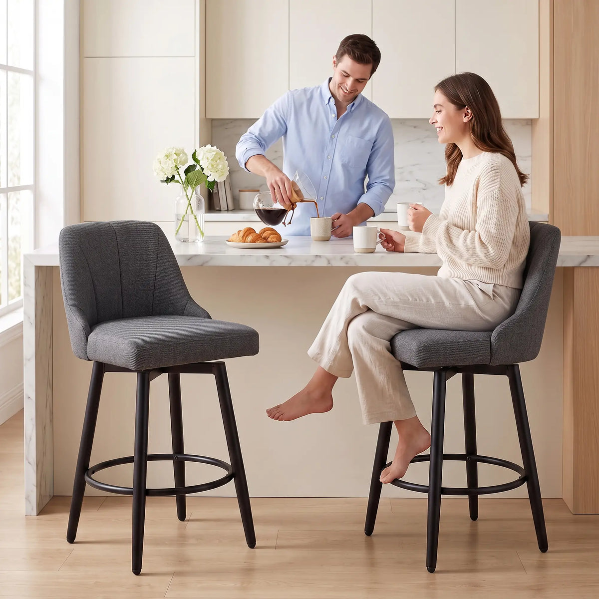 Swivel Bar Stools Set of 2, Counter Height, Dark Grey