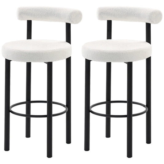 Sherpa Upholstered Bar Stools Set of 2, With Backrest and Footrest Bar Stools Cream White, Black at Gallery Canada