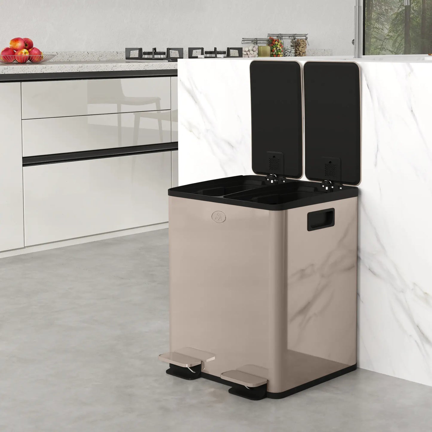 Dual Garbage Bin, Soft Close Trash Can, 2 x 20 Liter, Gold Household Supplies at Gallery Canada