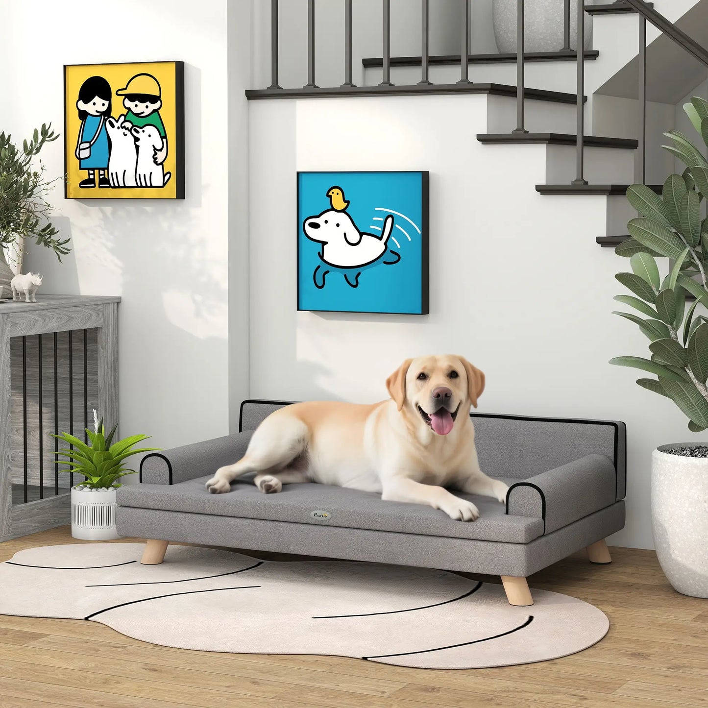 Elevated Dog Sofa Bed, Cat Couch with Cushion, Washable Cover, Wooden Legs, Medium & Large, Light Grey Dog Sofas at Gallery Canada