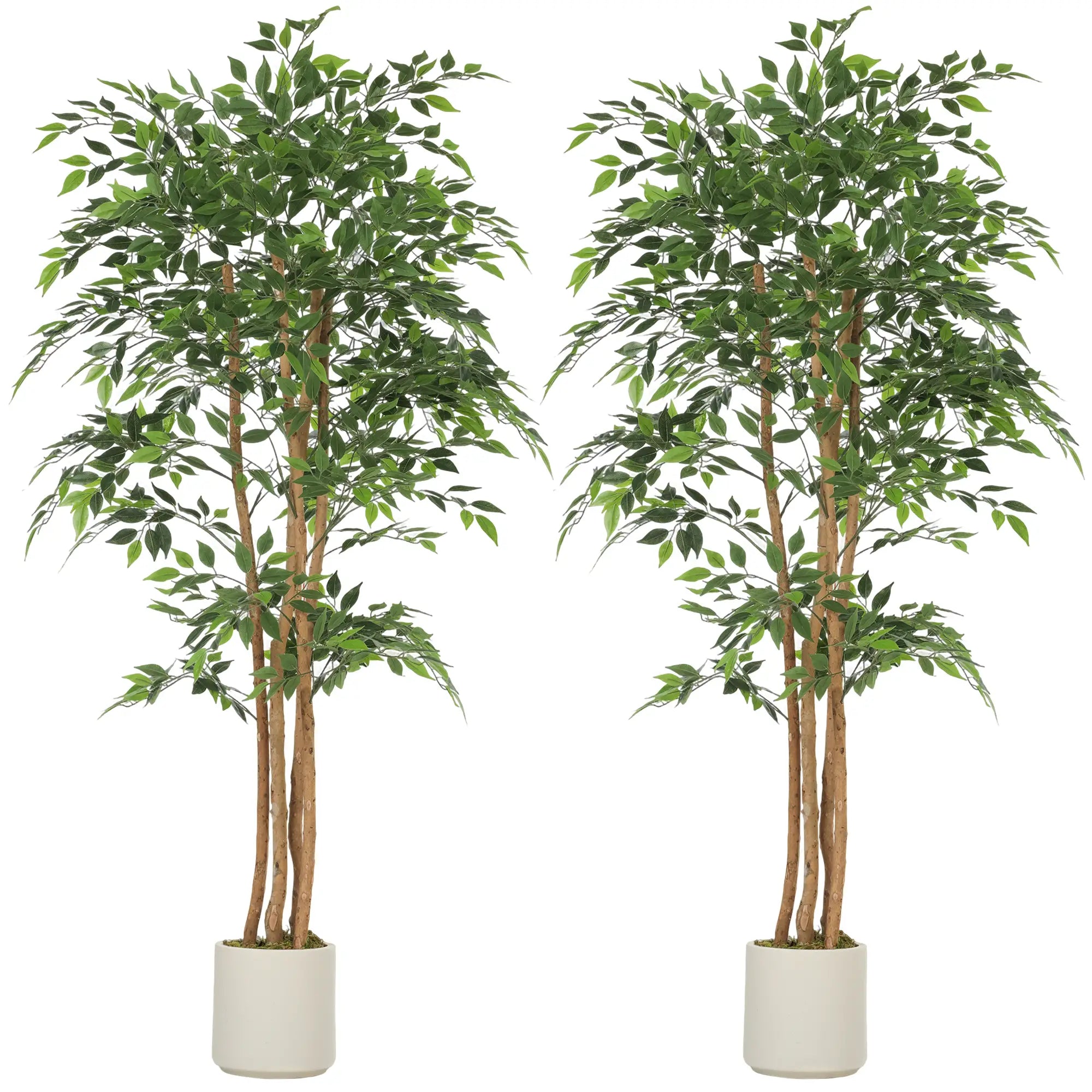 6FT Artificial Banyan Tree Set, Fake Potted Tree With Wood Trunk Artificial Trees Green, White at Gallery Canada