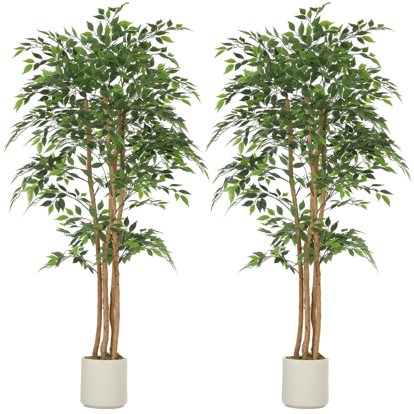 6FT Artificial Banyan Tree Set, Fake Potted Tree With Wood Trunk Artificial Trees Green, White at Gallery Canada