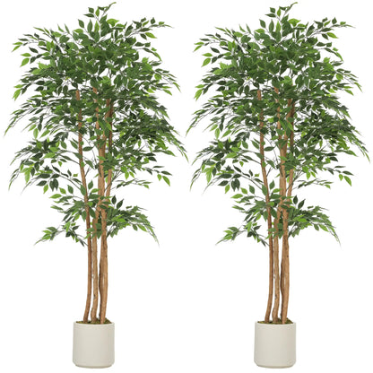 6FT Artificial Banyan Tree Set, Fake Potted Tree With Wood Trunk Artificial Trees Green, White at Gallery Canada