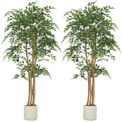 6FT Artificial Banyan Tree Set, Fake Potted Tree With Wood Trunk