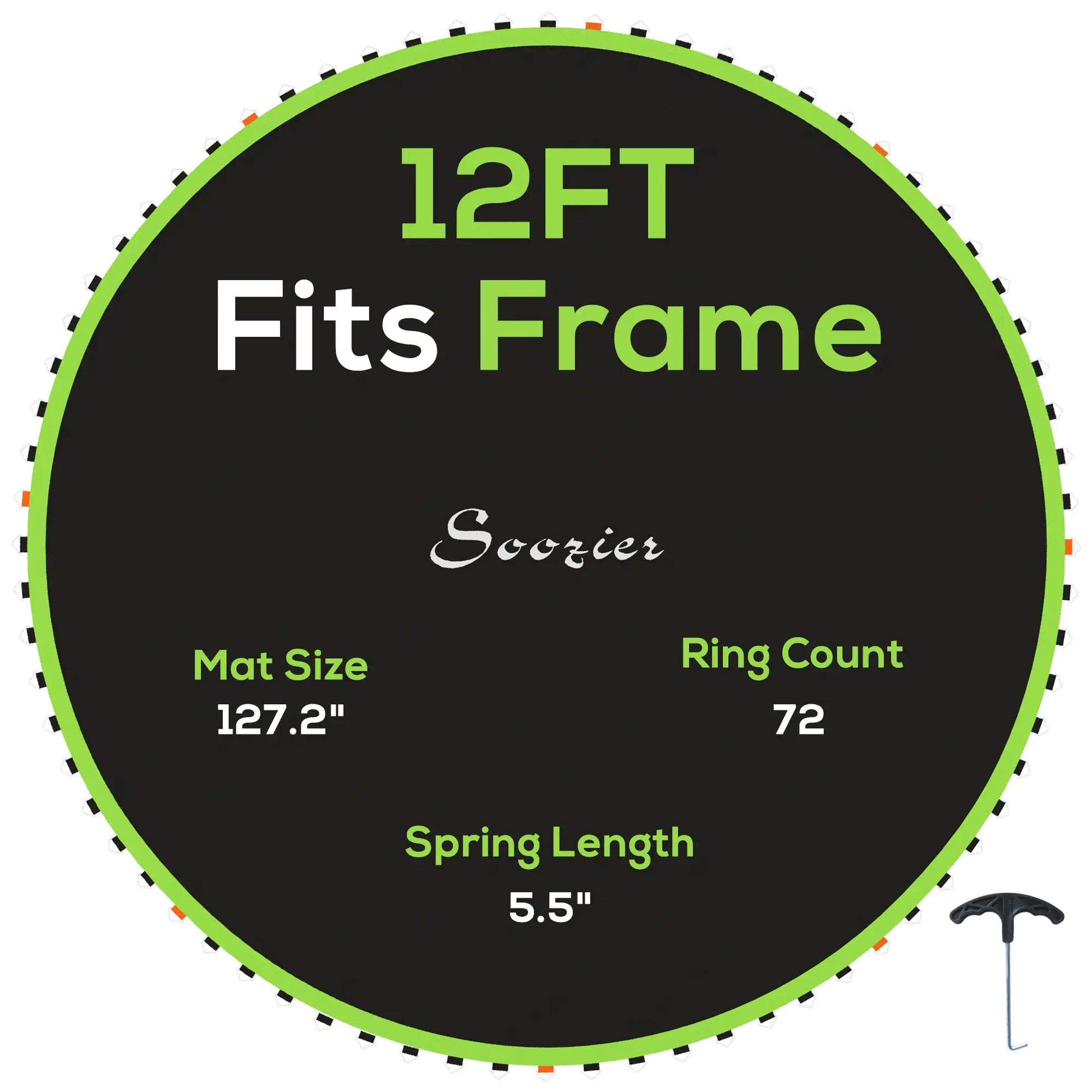 Trampoline Mat Replacement, 12ft, with Spring Pull Tool, 72 V-Hooks, Green Trampolines at Gallery Canada