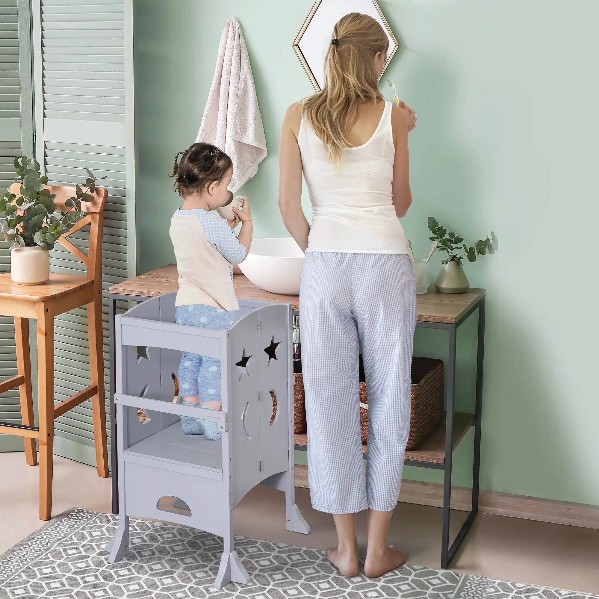 Step Stool with Safety Rail, Support Handles, Kitchen Counter Helper Toddler & Kids Step Stools at Gallery Canada
