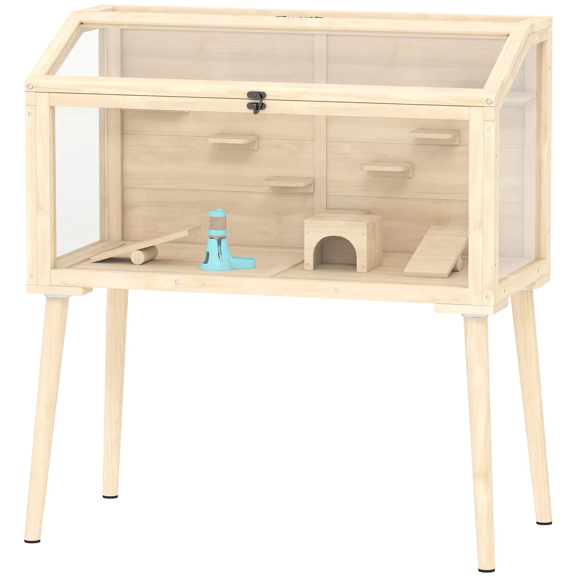 Wooden Hamster Cage With Openable Top, Seesaws, Platforms, 43.3