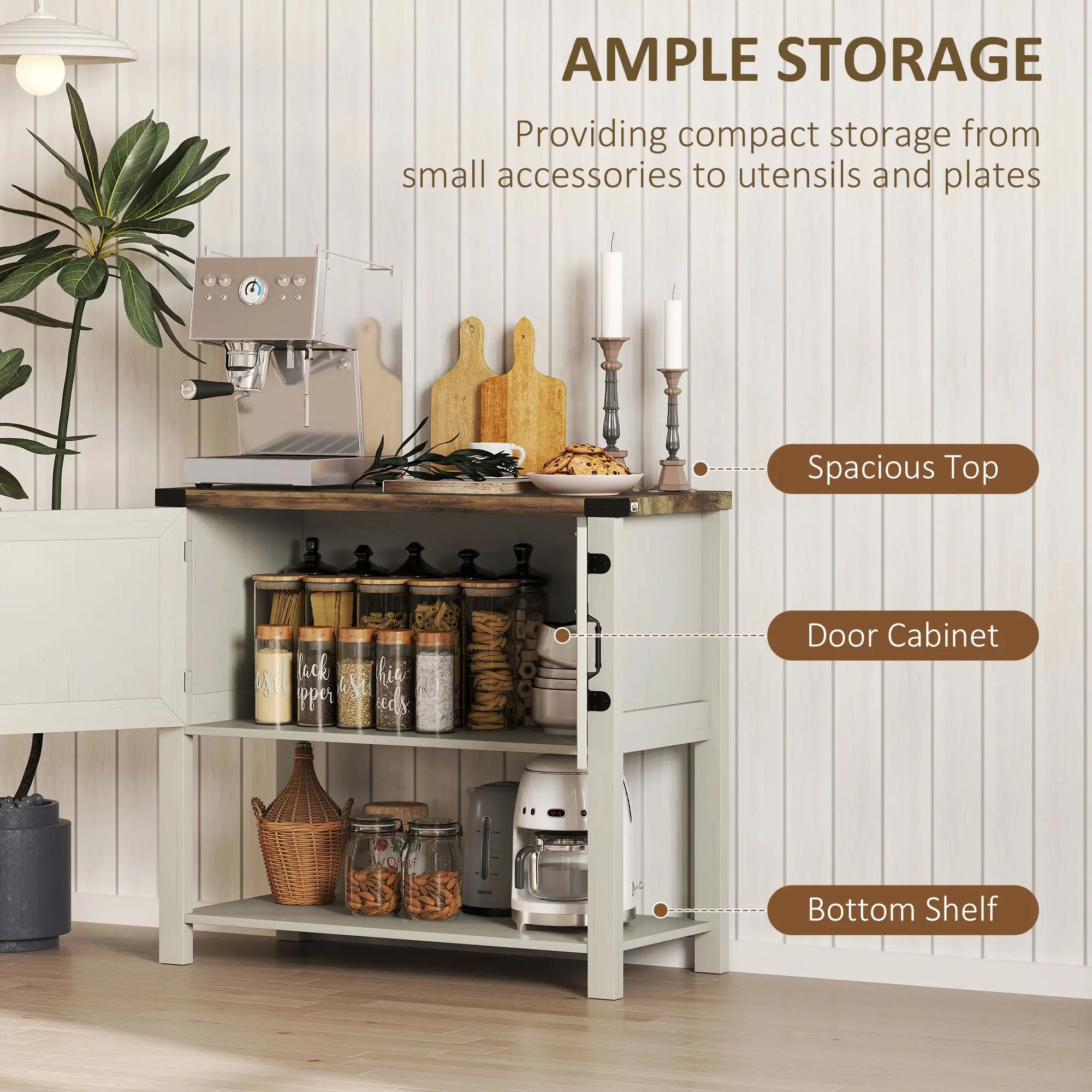 Farmhouse Kitchen Storage Cabinet, Free Standing Sideboard, White Storage Cabinets at Gallery Canada