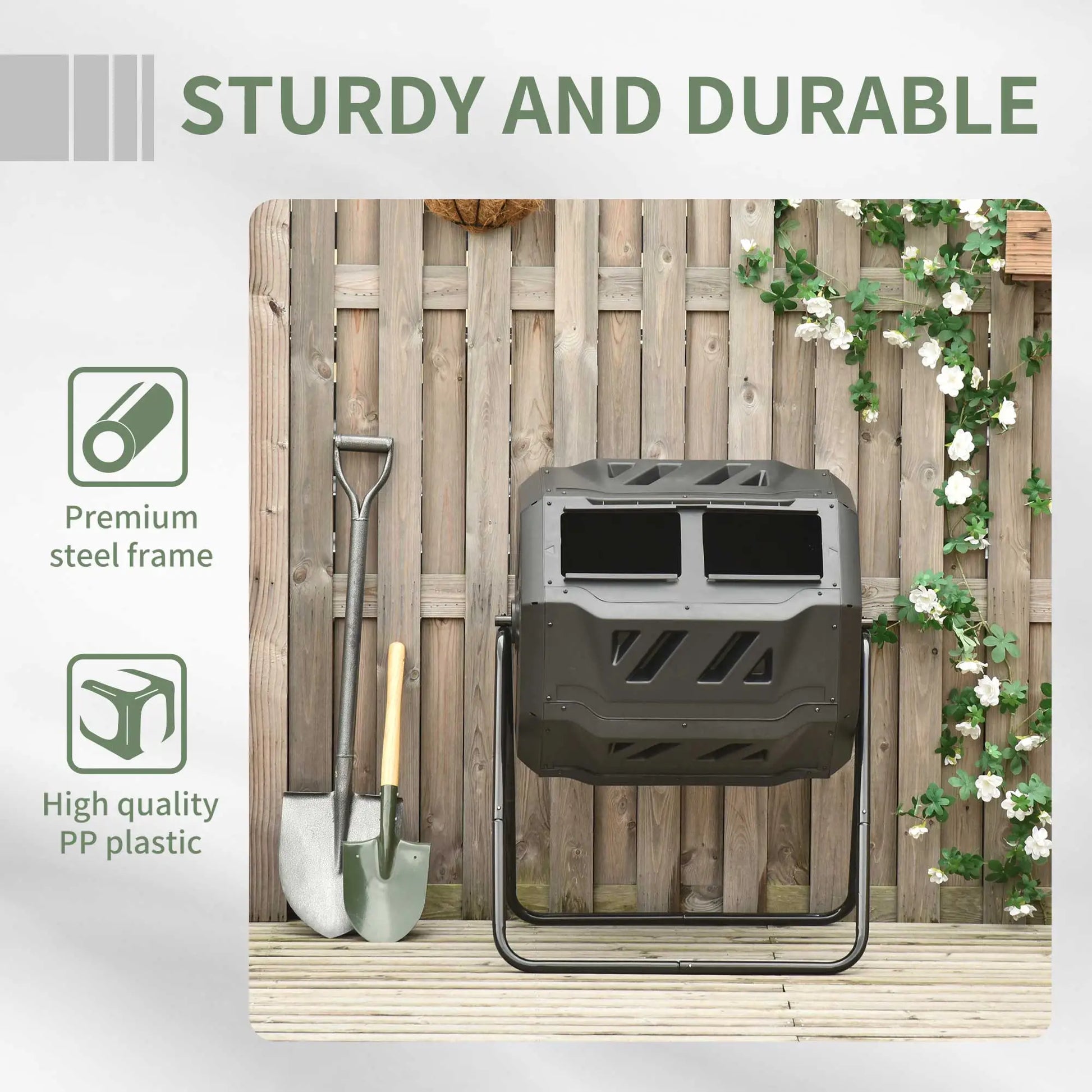 Dual Chamber Compost Bin, 360° Rotating, 43 Gallon, Green Garden Accessories at Gallery Canada