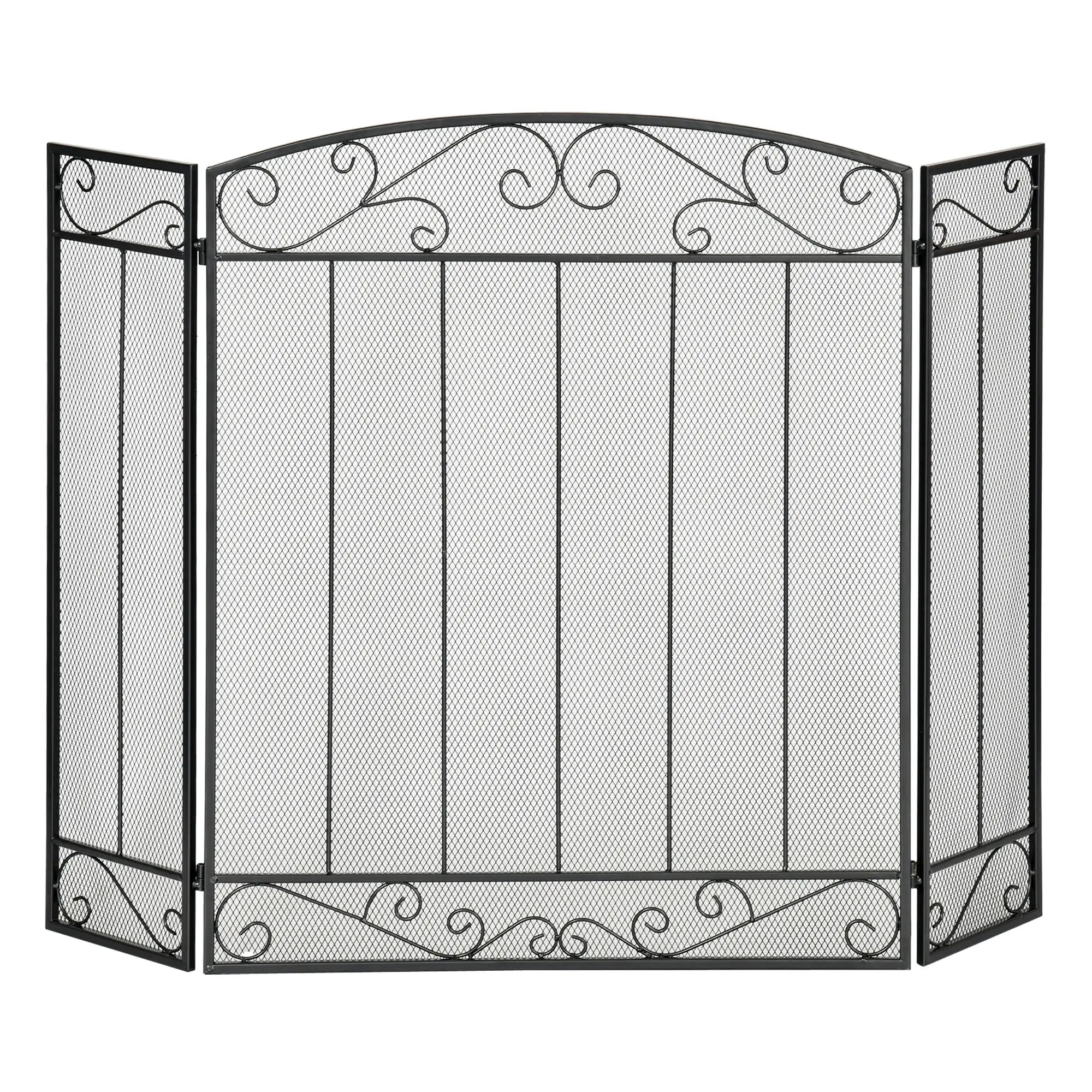 3-Panel Folding Fireplace Screen, Steel Mesh, Decorative Vine Pattern, 41.25