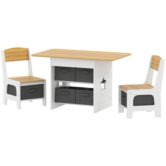 3 Piece Kids Table and Chair Set, 6 Removable Drawers, Natural Kids Table Sets Natural, Dark Grey, White at Gallery Canada