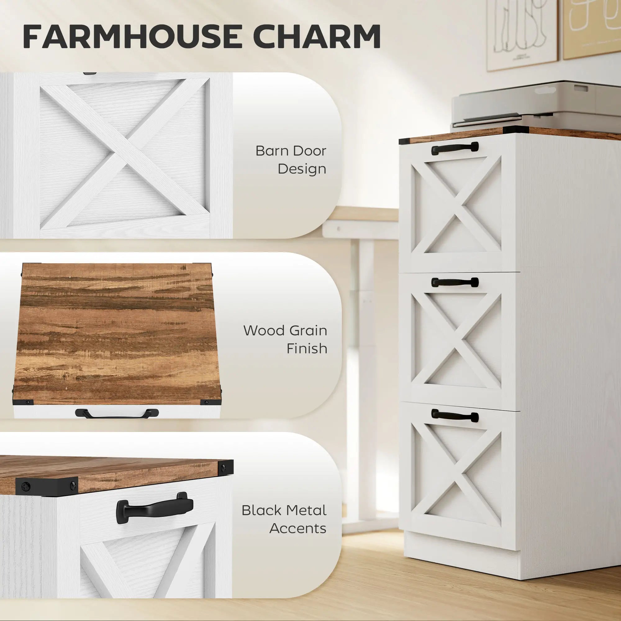 3 Drawer File Cabinet, Vertical Farmhouse, Fits Letter/A4, White Office Cabinets & Cupboards at Gallery Canada