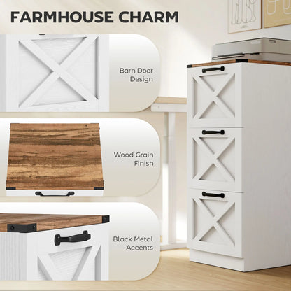 3 Drawer File Cabinet, Vertical Farmhouse, Fits Letter/A4, White Office Cabinets & Cupboards at Gallery Canada