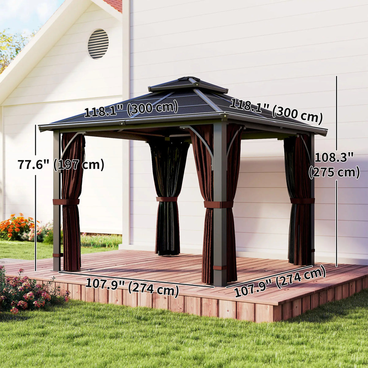 10' x 10' Hardtop Gazebo, 7mm Polycarbonate Roof, Netting And Curtains, Coffee Gazebos at Gallery Canada