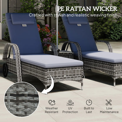 3-Piece Patio Rattan Chaise Lounge Set, Outdoor PE Wicker, Adjustable, Grey Chaise Loungers at Gallery Canada