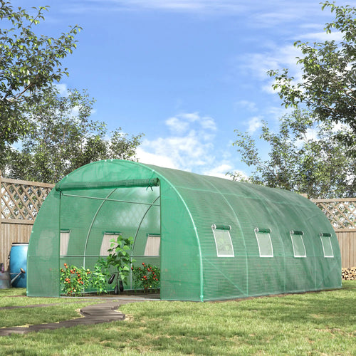 Walk-In Tunnel Greenhouse, 19x10x6.6ft, Zipped Door, 8 Mesh Windows, Green