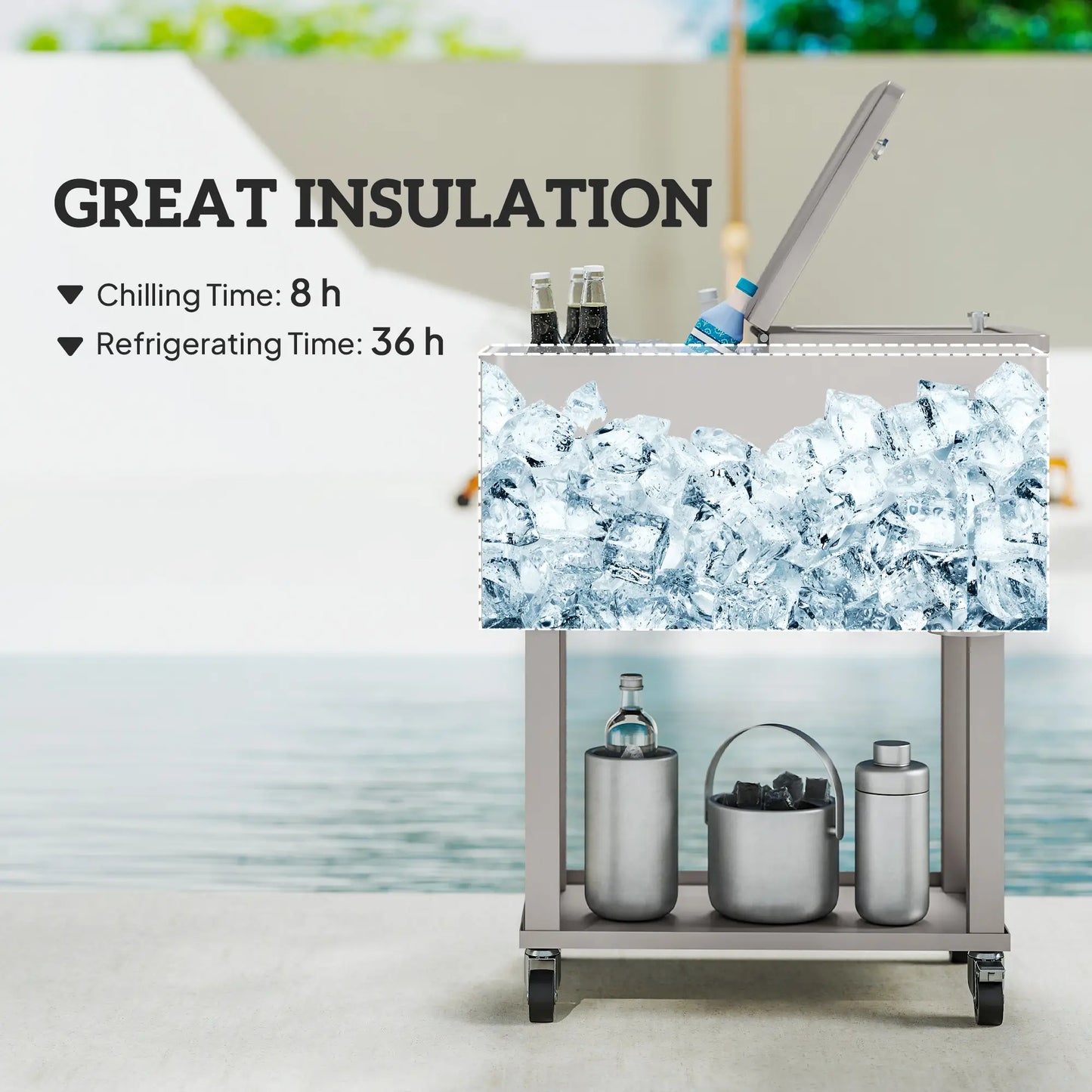 60 Quart Rolling Outdoor Cooler, Portable Cart With Locking Wheels, Silver Cooler Boxes at Gallery Canada