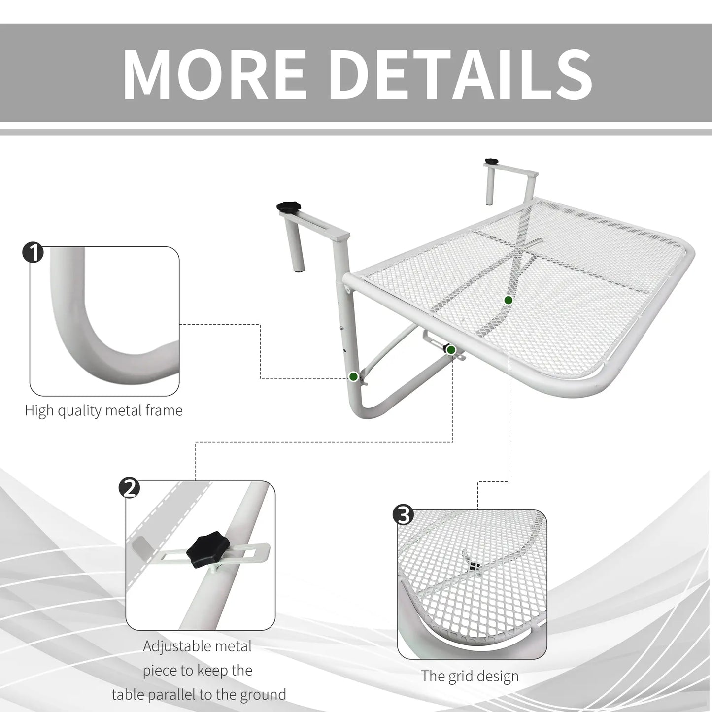 Adjustable Balcony Hanging Table, Metal Wall Desk, Outdoor Flower Stand, White Balcony Table Hanging at Gallery Canada