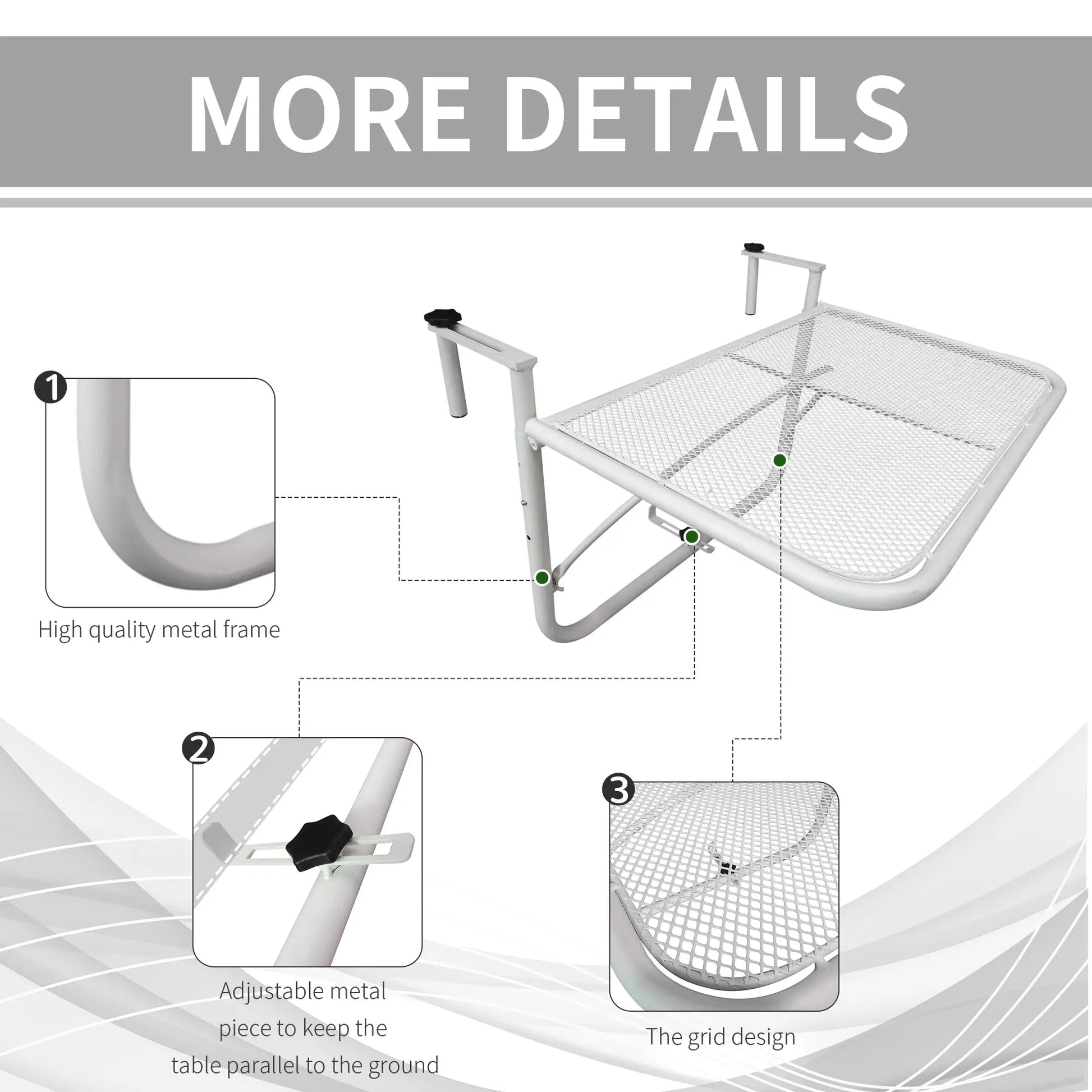 Adjustable Balcony Hanging Table, Metal Wall Desk, Outdoor Flower Stand, White Balcony Table Hanging at Gallery Canada