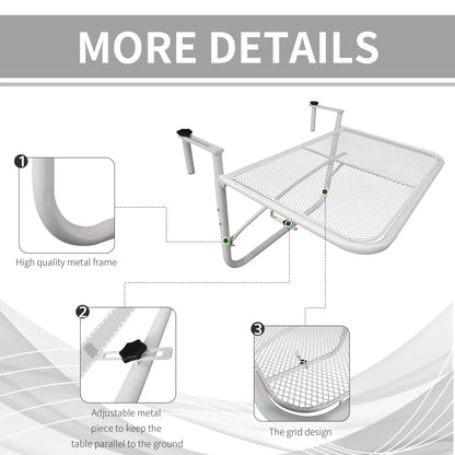 Adjustable Balcony Hanging Table, Metal Wall Desk, Outdoor Flower Stand, White Balcony Table Hanging at Gallery Canada