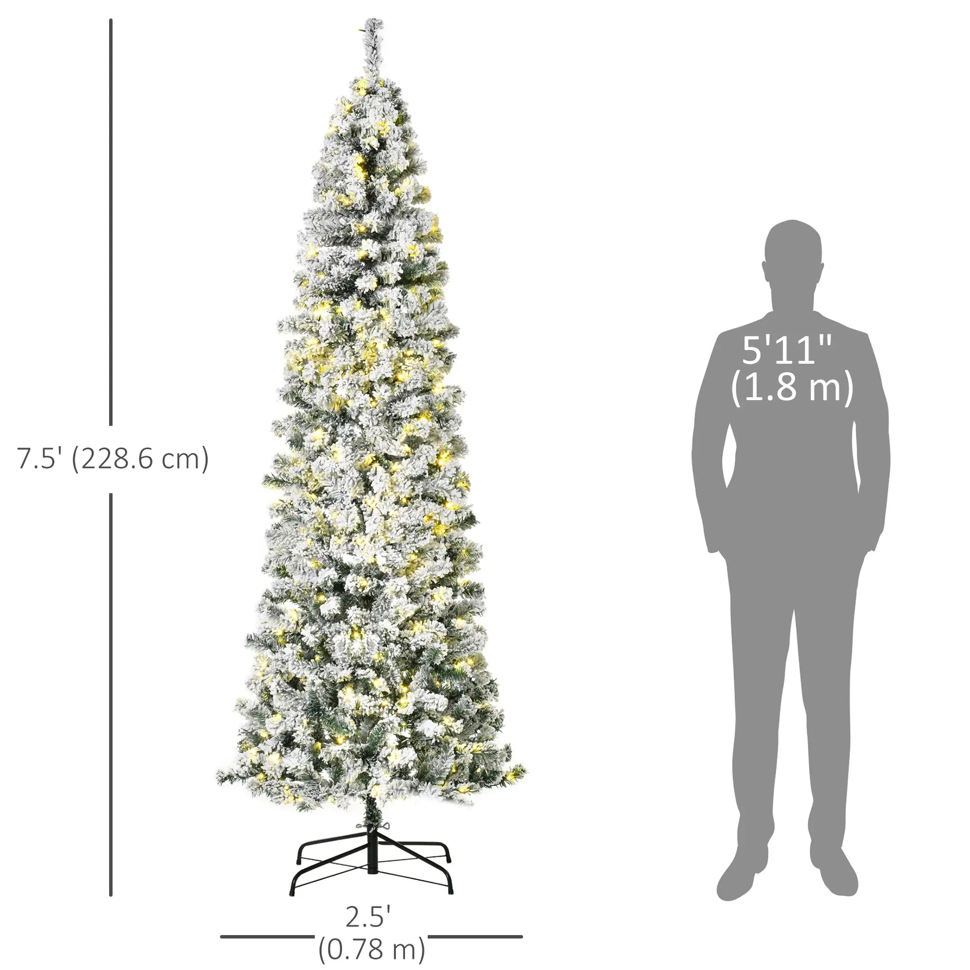 7.5 Feet Prelit Snow Flocked Christmas Tree, Warm White LED, Green, White Pre Lit Christmas Trees at Gallery Canada