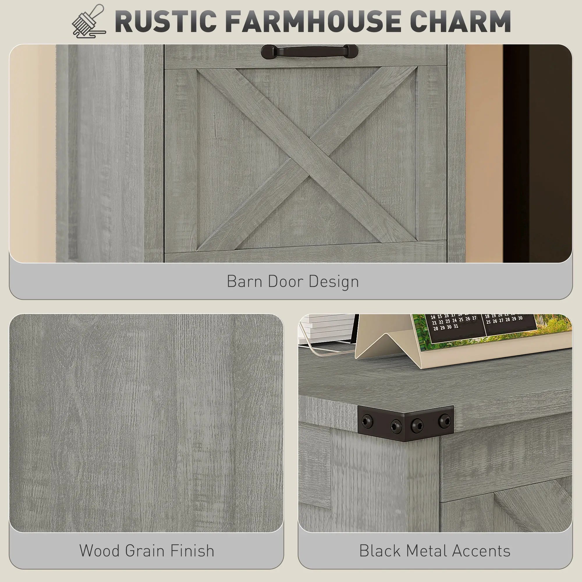 Vertical 3-Drawer Filing Cabinet, Rustic Farmhouse, A4 Letter Size, Stone Grey Office Cabinets & Cupboards at Gallery Canada