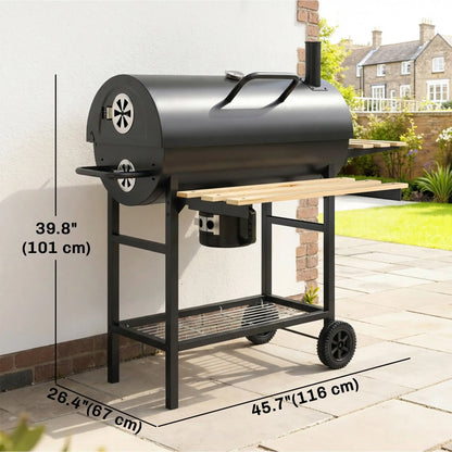 Charcoal BBQ Grill With Foldable Shelves, Warming Rack, Thermometer, Wheels Charcoal BBQ Grils at Gallery Canada