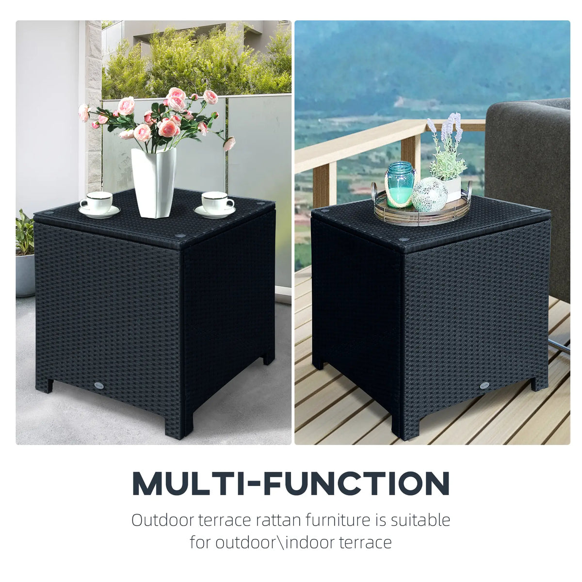 Rattan Side Table With Glass Top, Black Patio Side Tables at Gallery Canada