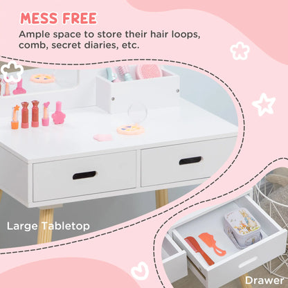 Kids Vanity Set With Mirror, Stool, Drawers, White Kids Bedroom Furniture at Gallery Canada