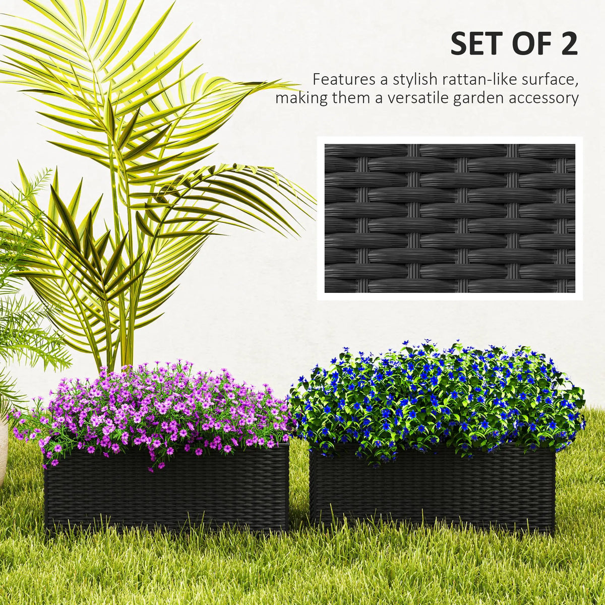 2 Pack 20 Pouces Pots Suspendus Auto-Arrosants, Jardinière de Balcon, Aspect Rotin, Noir