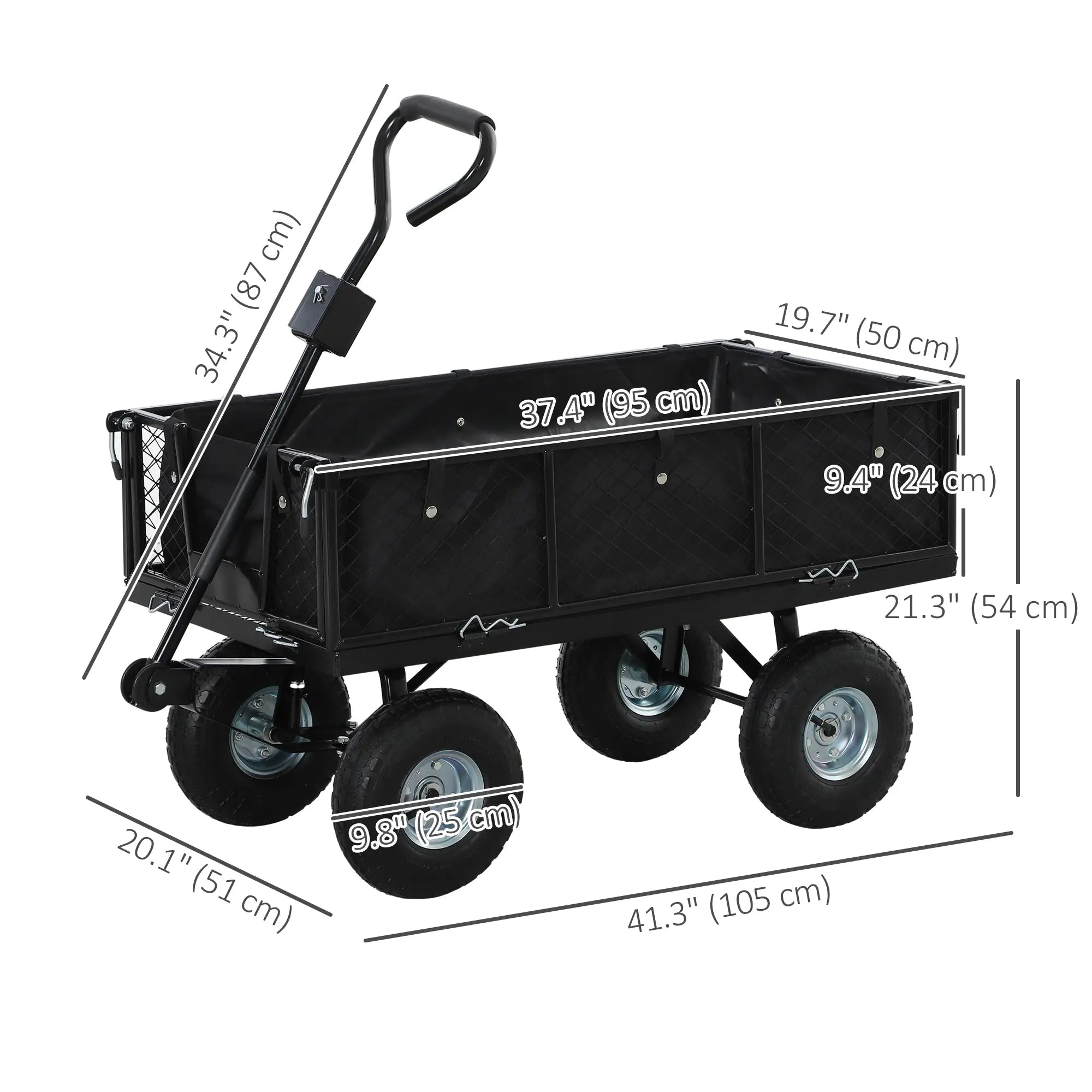 Steel Garden Cart, Utility Wagon, Removable Liner, Quick-Release Sides, 10