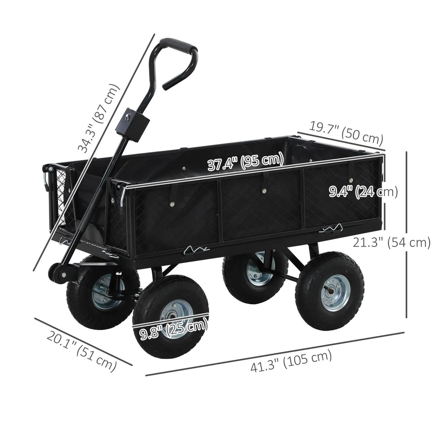 Steel Garden Cart, Utility Wagon, Removable Liner, Quick-Release Sides, 10" Wheels, 660lbs Capacity Folding Garden Carts at Gallery Canada