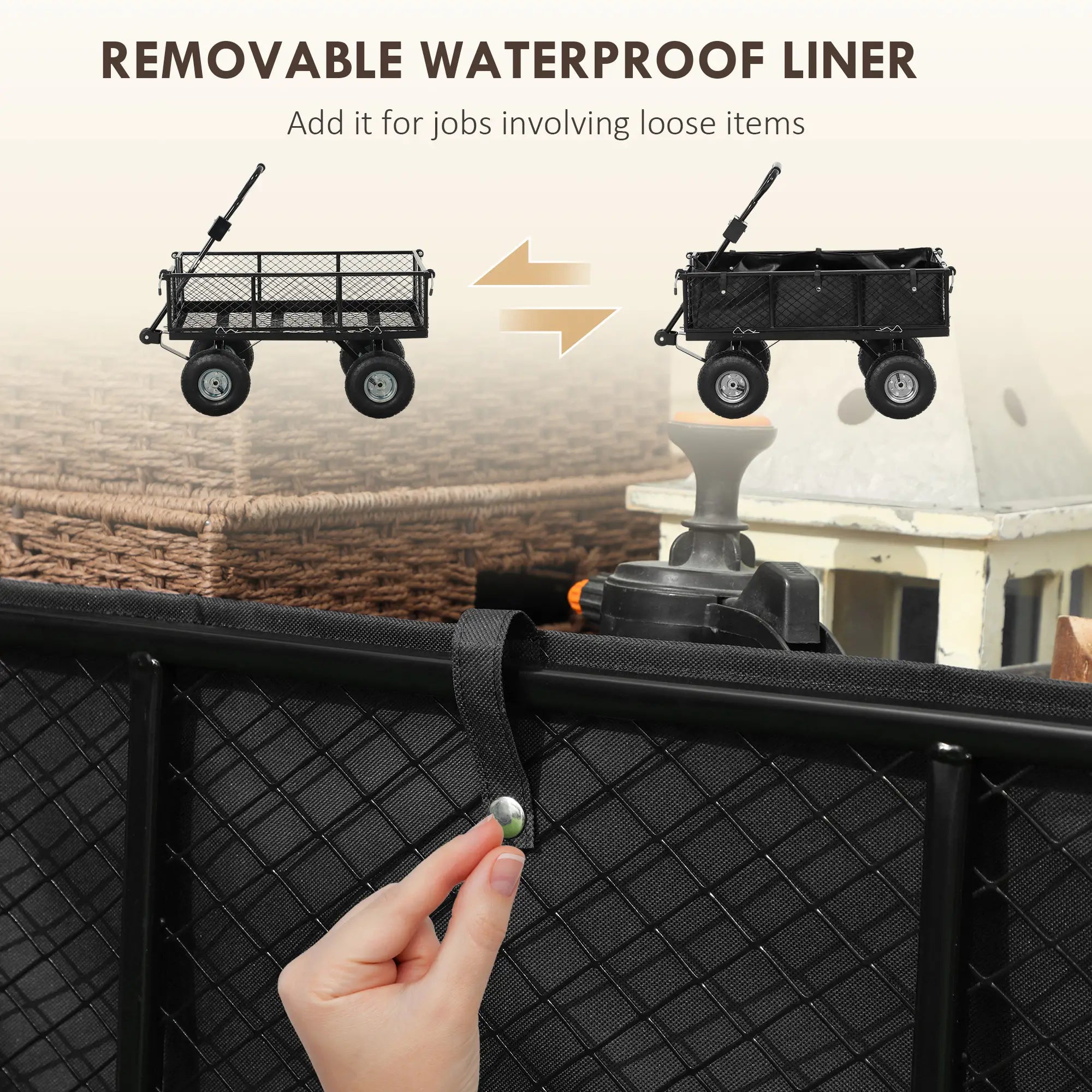 Steel Garden Cart, Utility Wagon, Removable Liner, Quick-Release Sides, 10