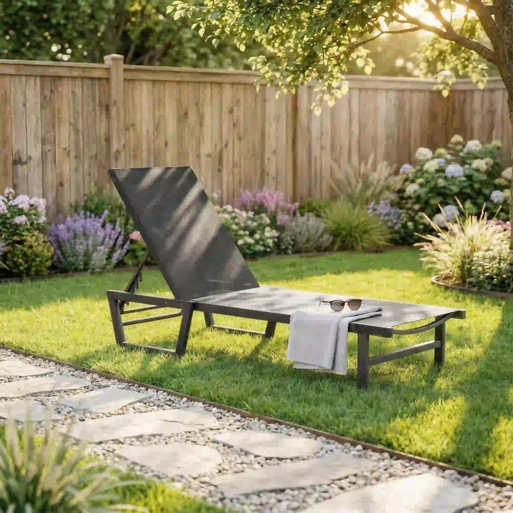 63 cm Wide Outdoor Lounge Chair, 4-Position Tanning Lounger, Dark Grey Lounger Chairs at Gallery Canada