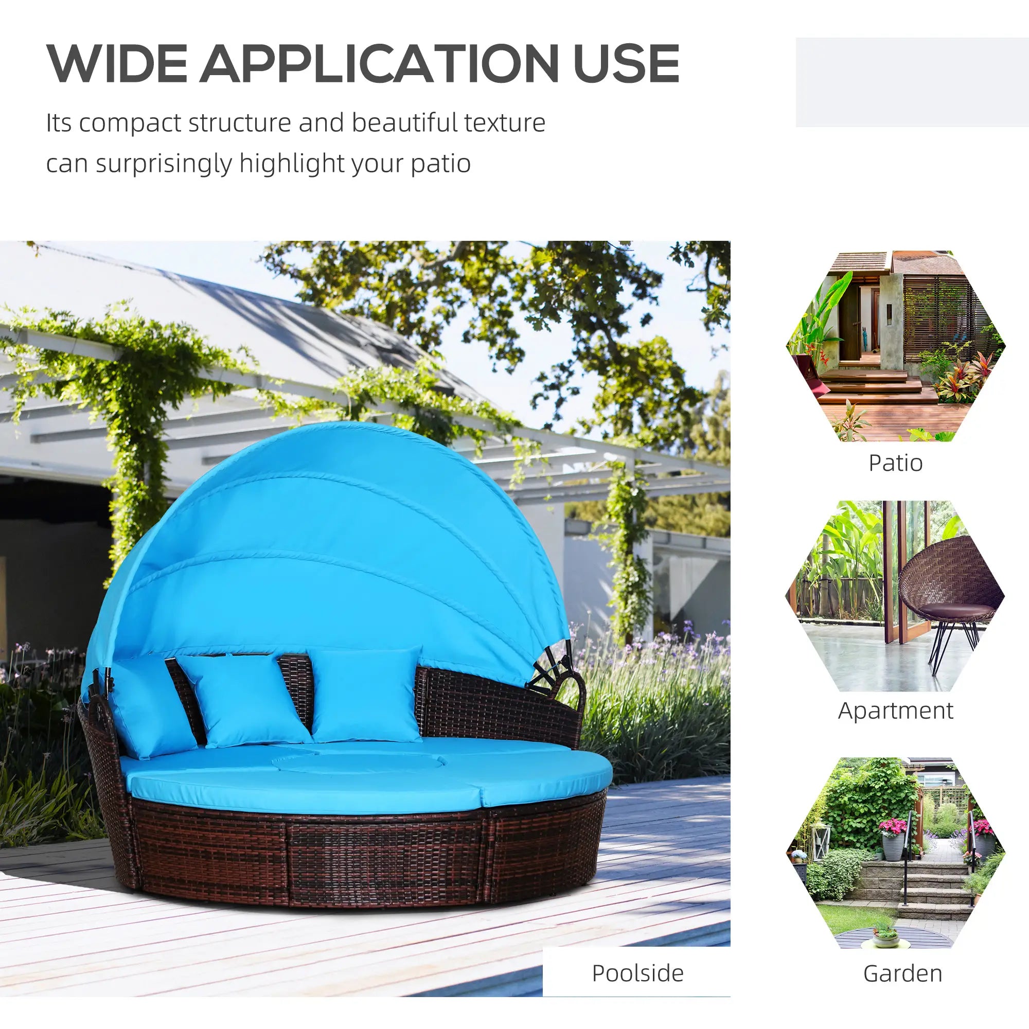 Outdoor Daybed with Canopy, PE Rattan Round Sofa, Light Blue Daybeds at Gallery Canada