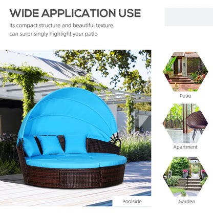 Outdoor Daybed with Canopy, PE Rattan Round Sofa, Light Blue Daybeds at Gallery Canada