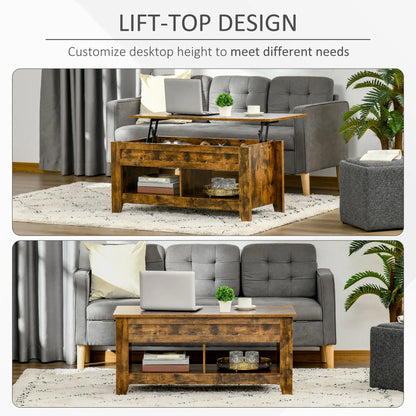 Lift Top Coffee Table, Hidden Storage, Open Shelves, Brown Coffee Tables at Gallery Canada