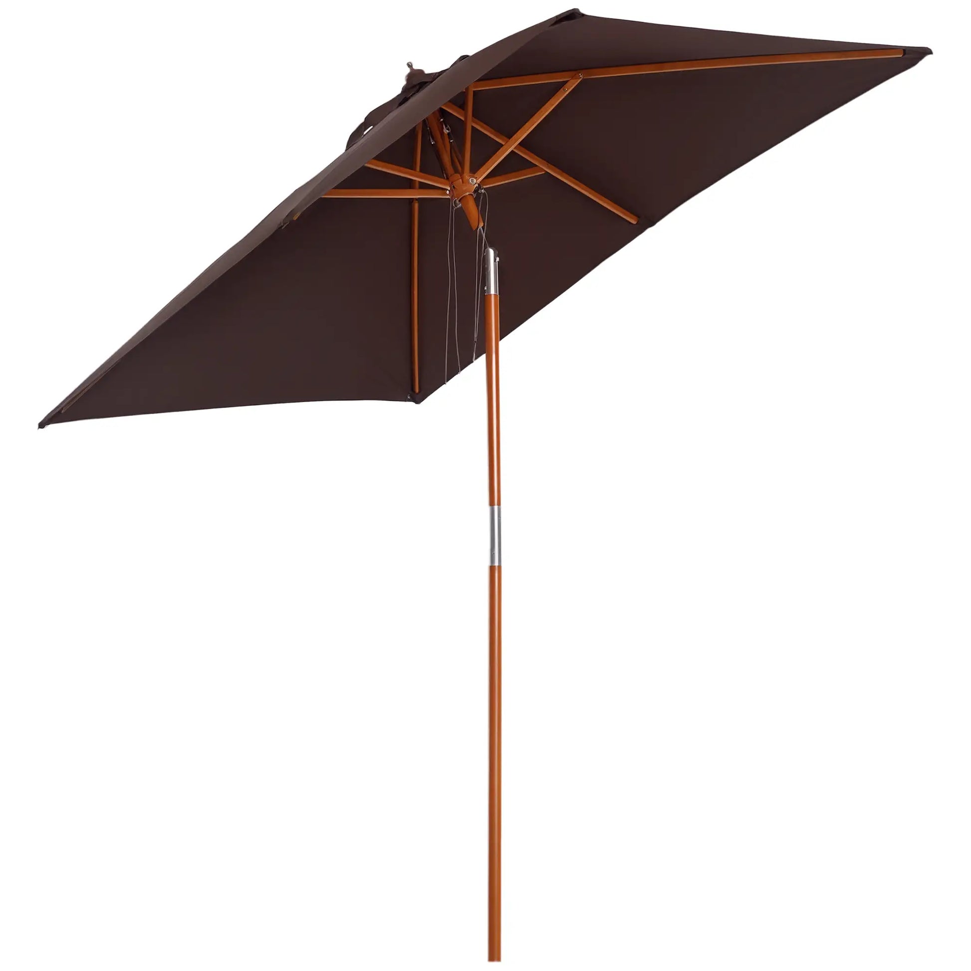 6.6x5ft Square Market Parasol, Wooden Patio Umbrella, Tilt Mechanism, 6 Bamboo Ribs Sun Umbrellas at Gallery Canada